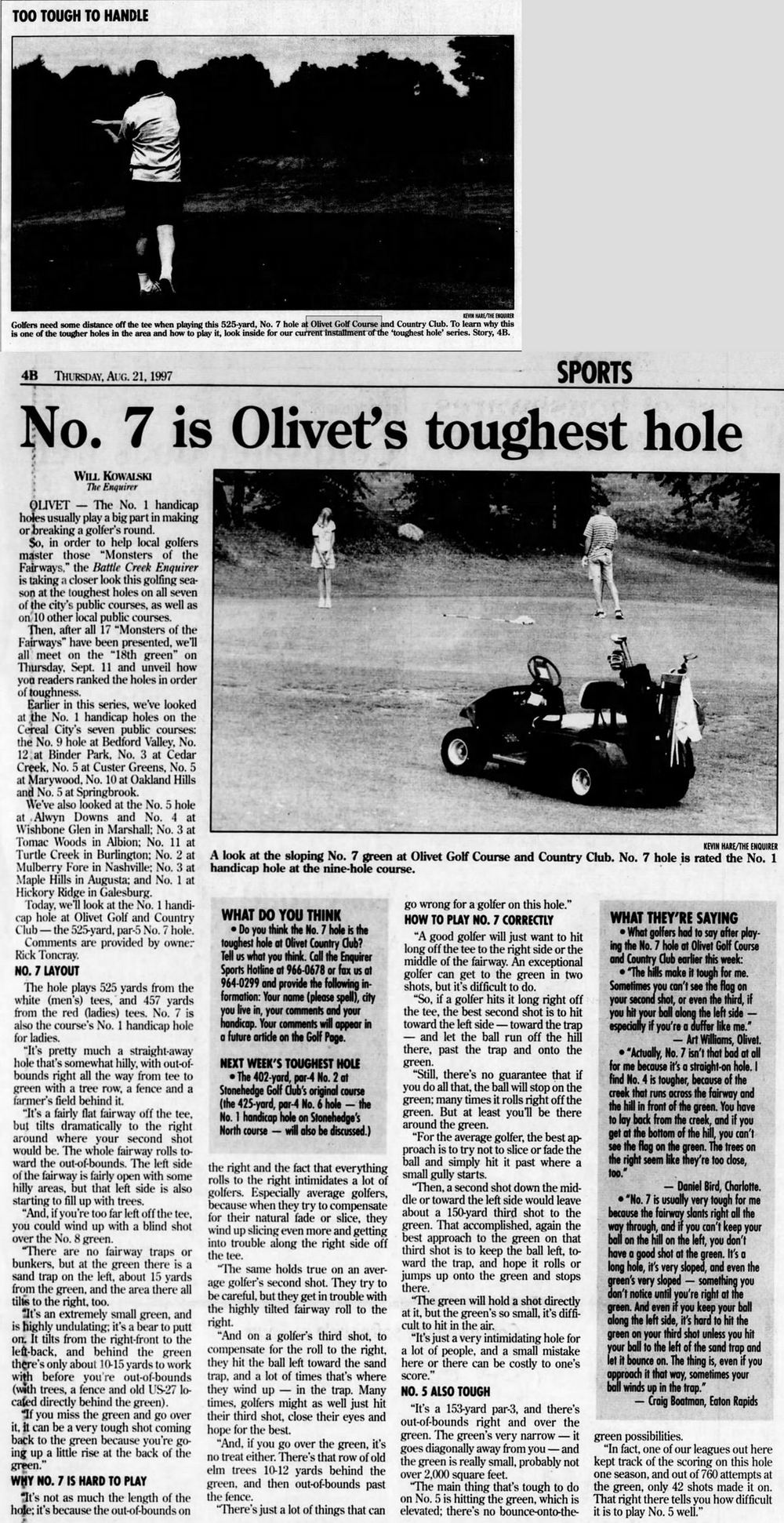 Olivet Country Club (Olivet Golf Club, Olivet Golf Course) - August 1997 Article (newer photo)